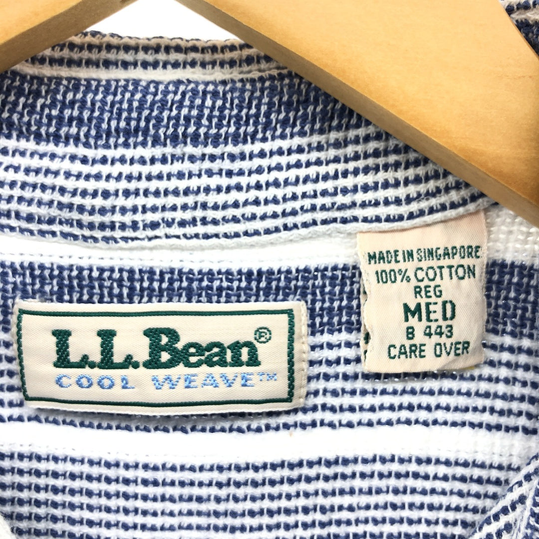 80'S LLBean short sleeve cotton striped shirt, men's size L cotton white type Vintage Second Hand