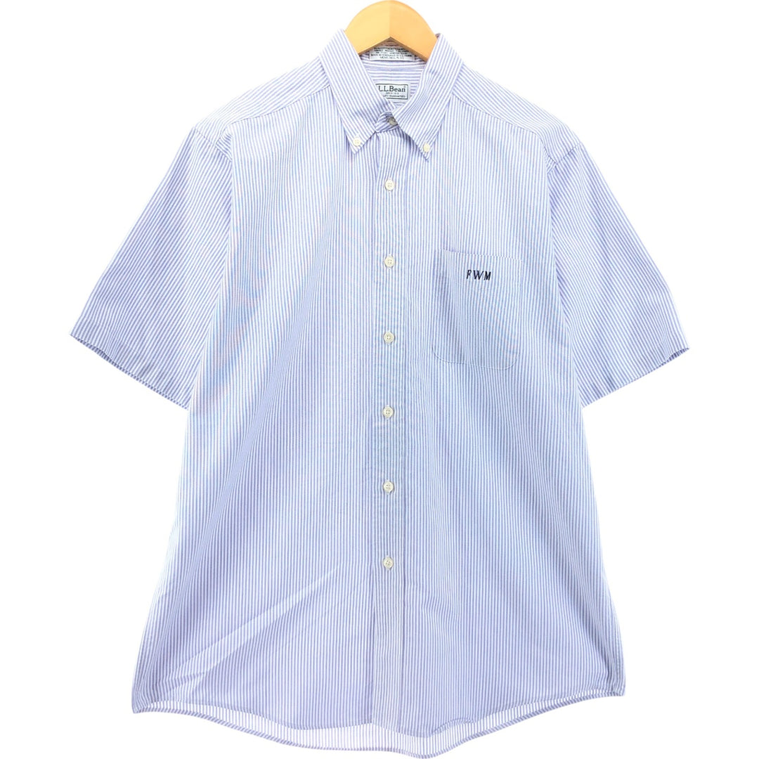 90s~00'S LLBean short sleeve button down striped shirt, men's size M cotton Purple type blue-purple Vintage Second Hand
