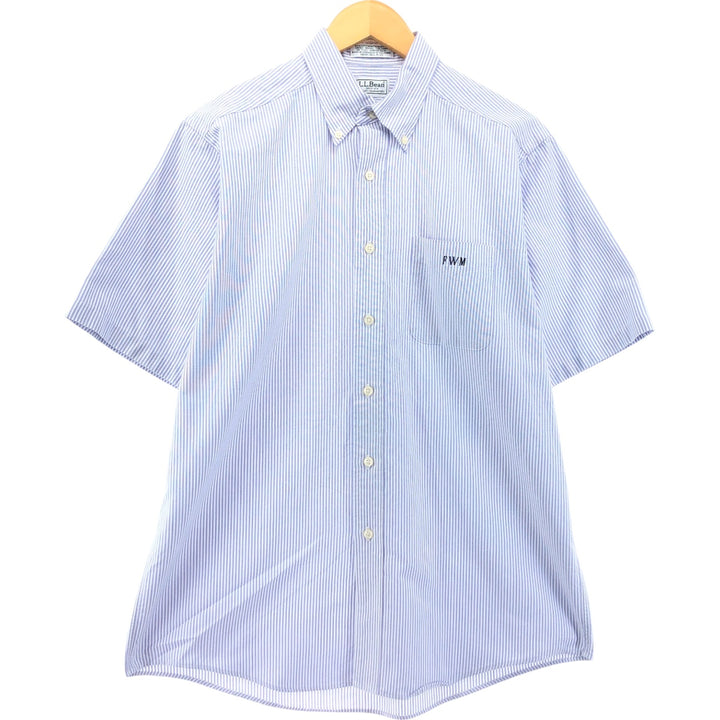 90s~00'S LLBean short sleeve button down striped shirt, men's size M cotton Purple type blue-purple Vintage Second Hand
