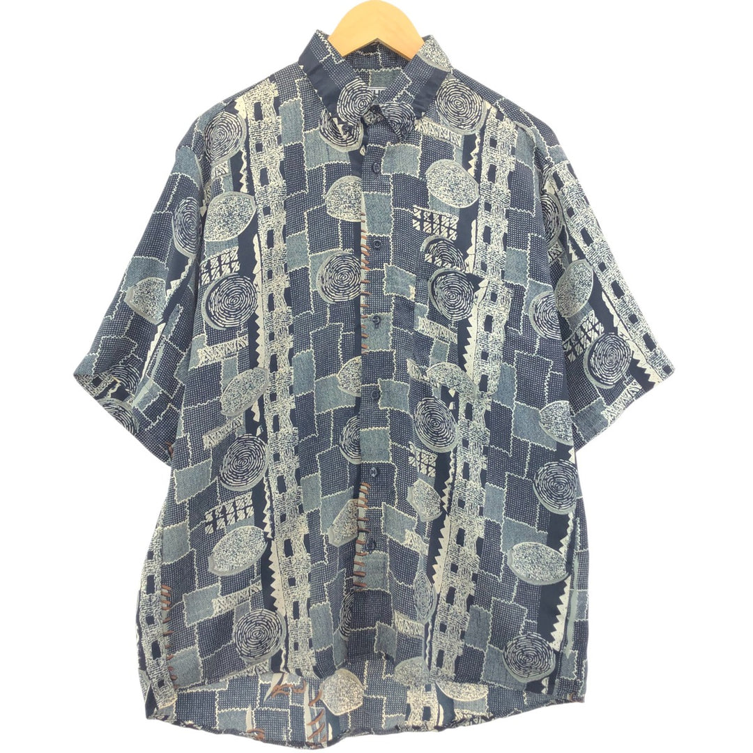 OTHELLO All-over Print Short Sleeve Button-Down Shirt, Men's XL Size unclear black type Vintage Second Hand