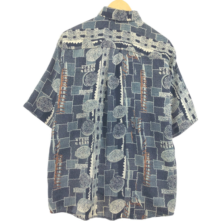 OTHELLO All-over Print Short Sleeve Button-Down Shirt, Men's XL Size unclear black type Vintage Second Hand