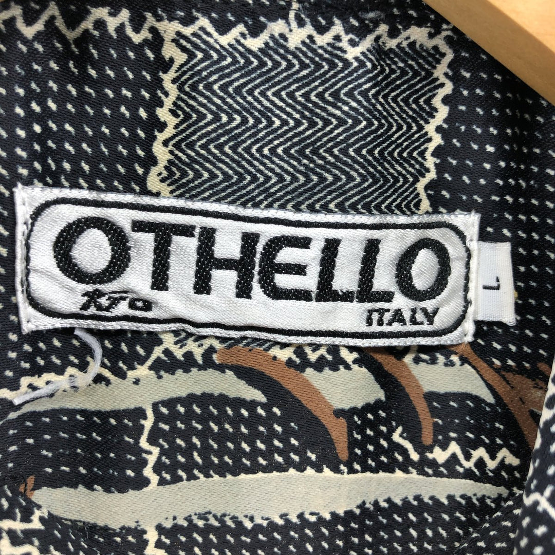 OTHELLO All-over Print Short Sleeve Button-Down Shirt, Men's XL Size unclear black type Vintage Second Hand