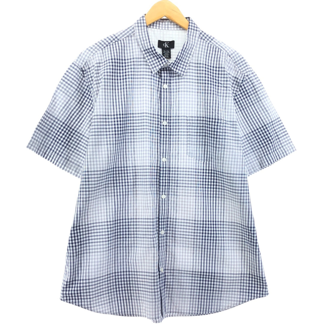 90s~00'S Calvin Klein short sleeve cotton check shirt, men's XL size cotton black type Vintage Second Hand