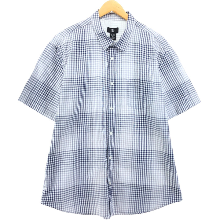 90s~00'S Calvin Klein short sleeve cotton check shirt, men's XL size cotton black type Vintage Second Hand