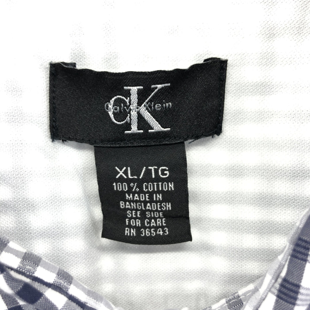 90s~00'S Calvin Klein short sleeve cotton check shirt, men's XL size cotton black type Vintage Second Hand