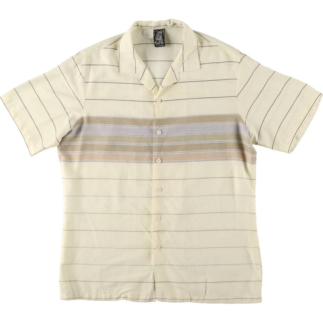 80'S Kennington Border Pattern Short Sleeve Open Collar Poly x Rayon Shirt Box Shirt Men's M Size Vintage polyester Beige type Vintage Second Hand