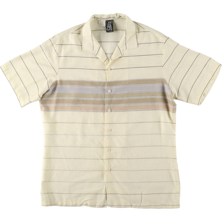80'S Kennington Border Pattern Short Sleeve Open Collar Poly x Rayon Shirt Box Shirt Men's M Size Vintage polyester Beige type Vintage Second Hand