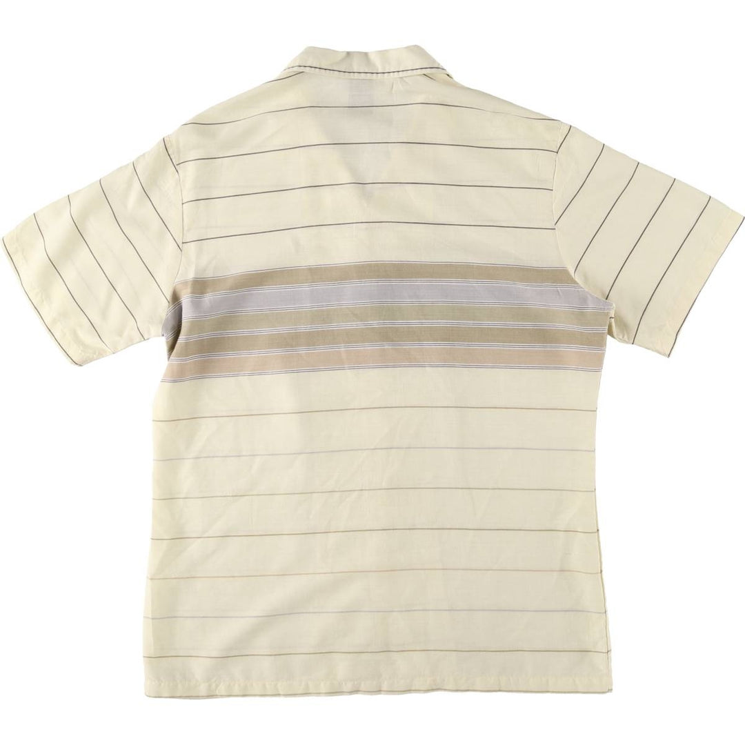 80'S Kennington Border Pattern Short Sleeve Open Collar Poly x Rayon Shirt Box Shirt Men's M Size Vintage polyester Beige type Vintage Second Hand