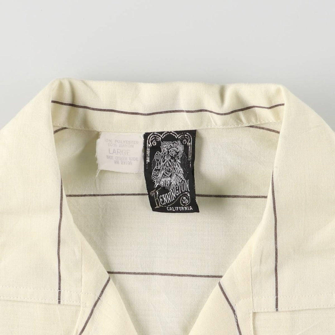 80'S Kennington Border Pattern Short Sleeve Open Collar Poly x Rayon Shirt Box Shirt Men's M Size Vintage polyester Beige type Vintage Second Hand