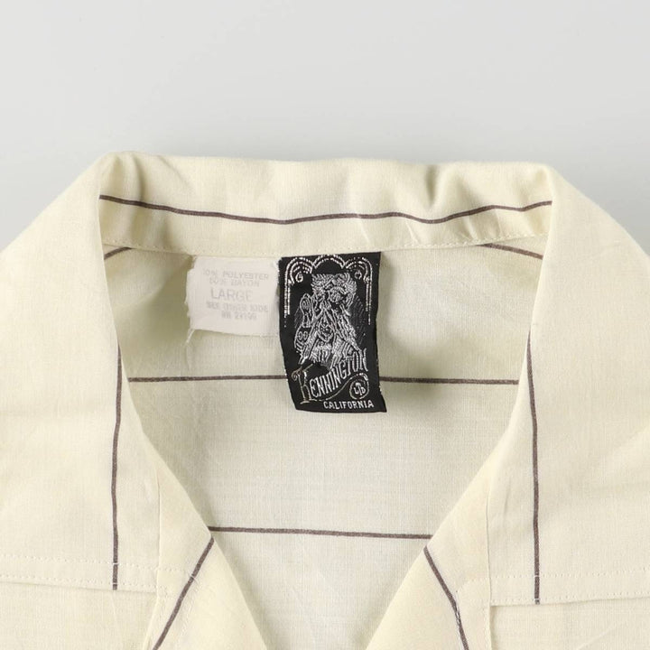 80'S Kennington Border Pattern Short Sleeve Open Collar Poly x Rayon Shirt Box Shirt Men's M Size Vintage polyester Beige type Vintage Second Hand