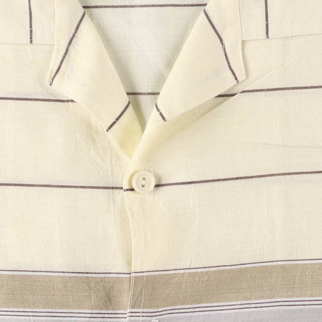 80'S Kennington Border Pattern Short Sleeve Open Collar Poly x Rayon Shirt Box Shirt Men's M Size Vintage polyester Beige type Vintage Second Hand