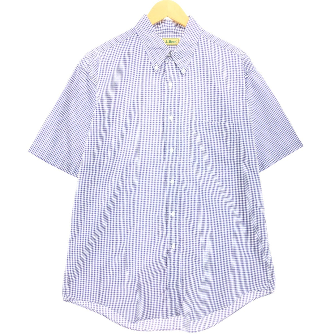 80s-90'S LLBean Gingham Check Short Sleeve Cotton Check Shirt Men's Size L cotton purple type Vintage Second Hand