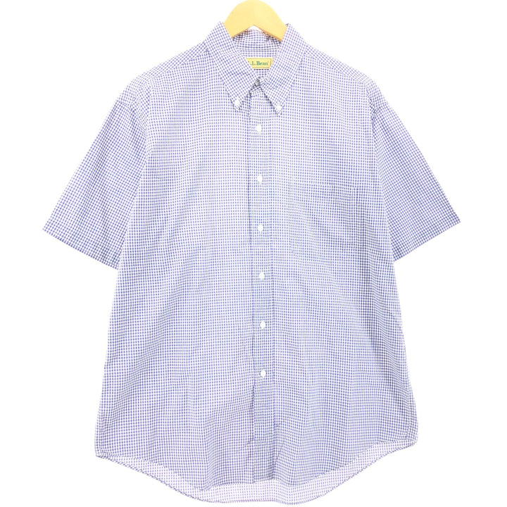 80s-90'S LLBean Gingham Check Short Sleeve Cotton Check Shirt Men's Size L cotton purple type Vintage Second Hand
