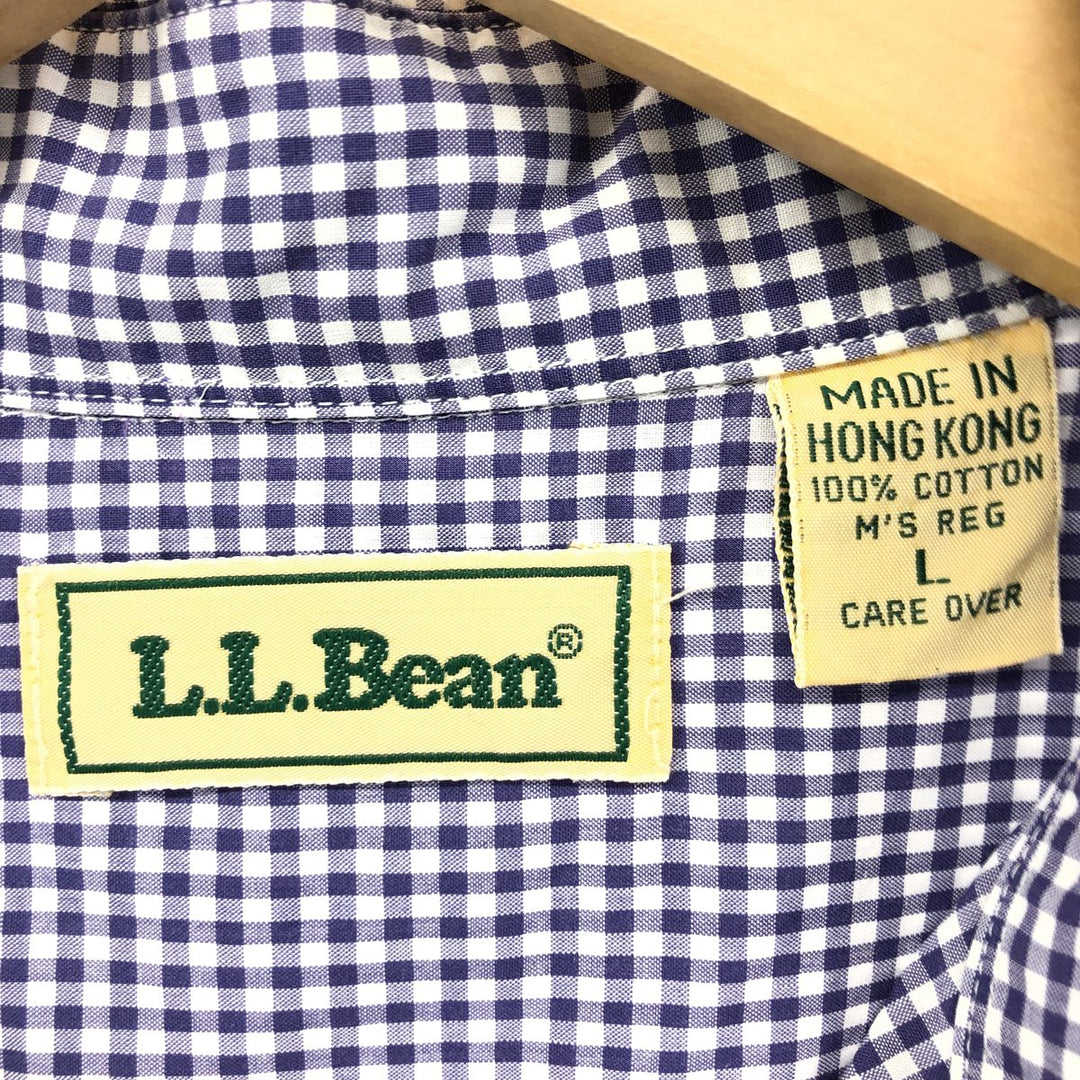 80s-90'S LLBean Gingham Check Short Sleeve Cotton Check Shirt Men's Size L cotton purple type Vintage Second Hand