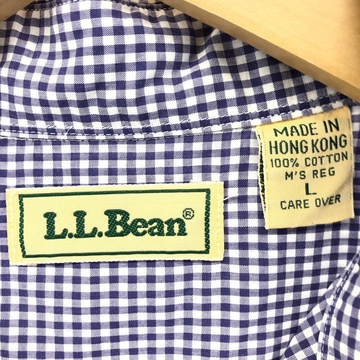80s-90'S LLBean Gingham Check Short Sleeve Cotton Check Shirt Men's Size L cotton purple type Vintage Second Hand