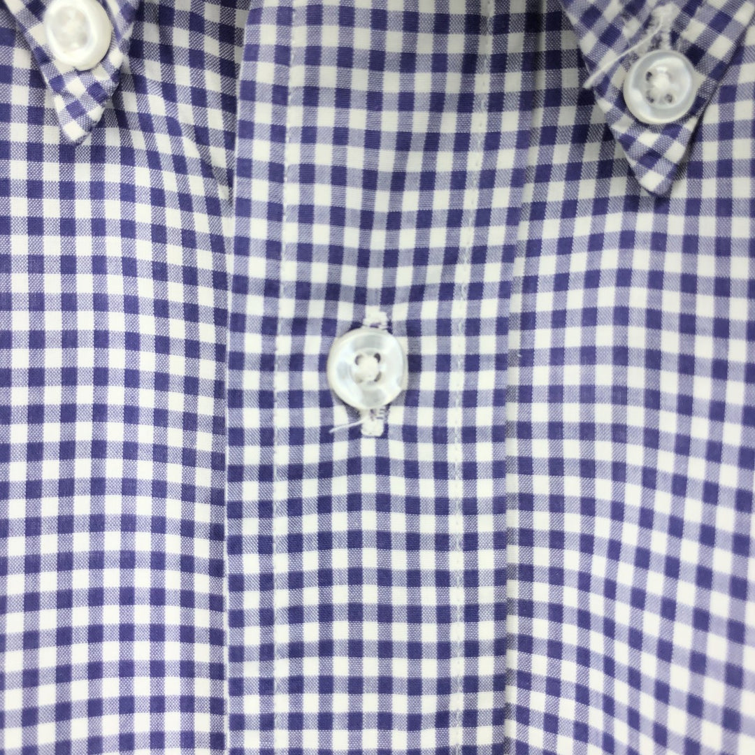 80s-90'S LLBean Gingham Check Short Sleeve Cotton Check Shirt Men's Size L cotton purple type Vintage Second Hand