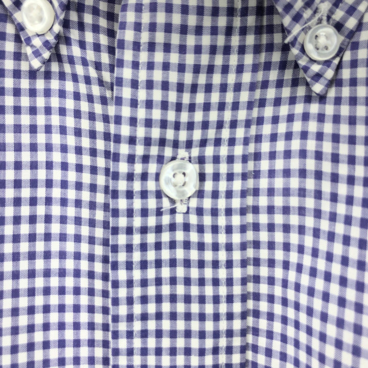 80s-90'S LLBean Gingham Check Short Sleeve Cotton Check Shirt Men's Size L cotton purple type Vintage Second Hand