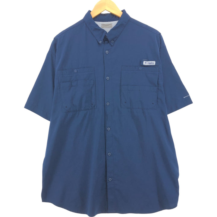 Columbia PFG Button-down Short Sleeve Fishing Shirt, Men's Size L polyester navy blue type Vintage Second Hand