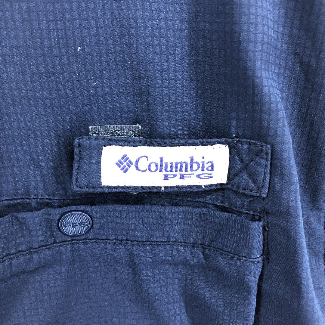 Columbia PFG Button-down Short Sleeve Fishing Shirt, Men's Size L polyester navy blue type Vintage Second Hand