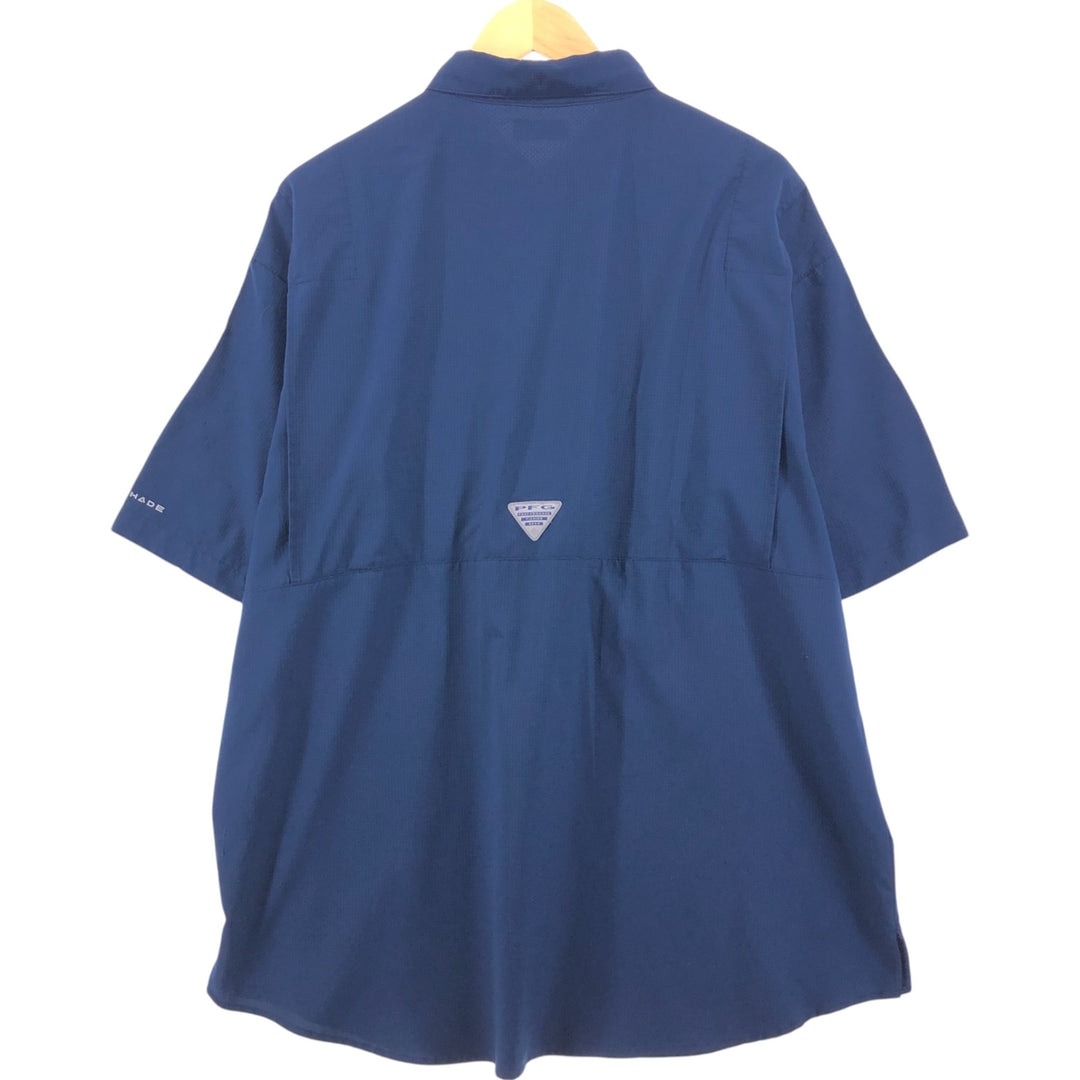 Columbia PFG OMNI-SHADE Button-down Short Sleeve Fishing Shirt, Men's XL polyester Navy blue Vintage Second Hand