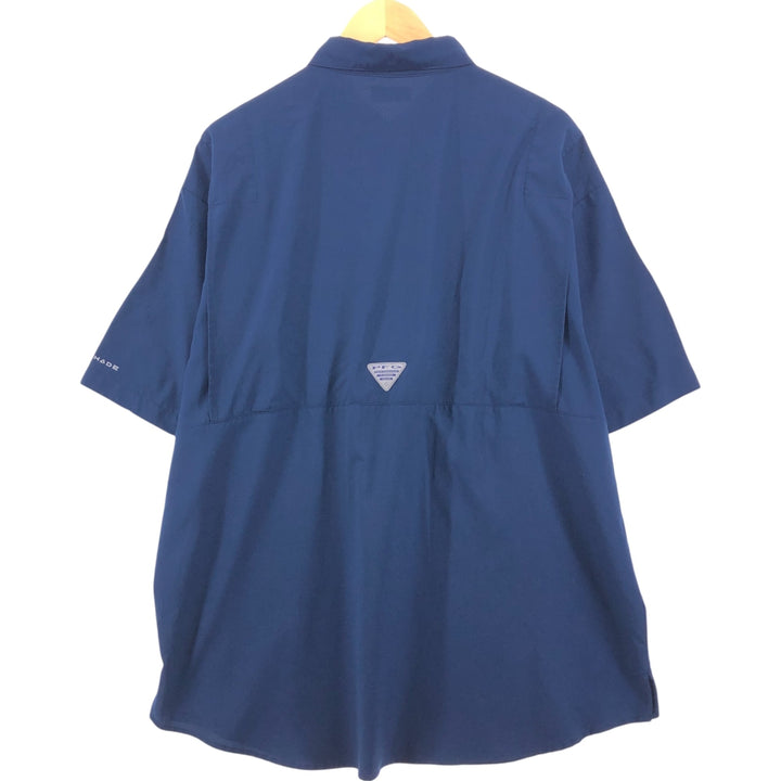 Columbia PFG OMNI-SHADE Button-down Short Sleeve Fishing Shirt, Men's XL polyester Navy blue Vintage Second Hand