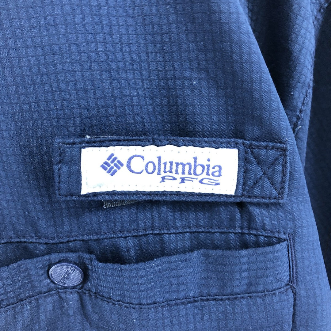 Columbia PFG OMNI-SHADE Button-down Short Sleeve Fishing Shirt, Men's XL polyester Navy blue Vintage Second Hand