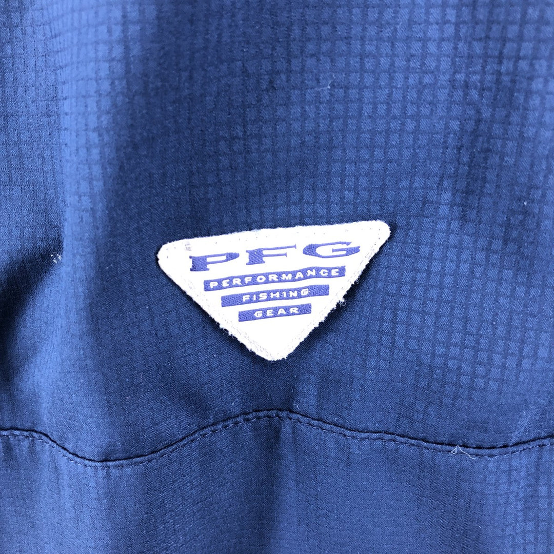 Columbia PFG OMNI-SHADE Button-down Short Sleeve Fishing Shirt, Men's XL polyester Navy blue Vintage Second Hand