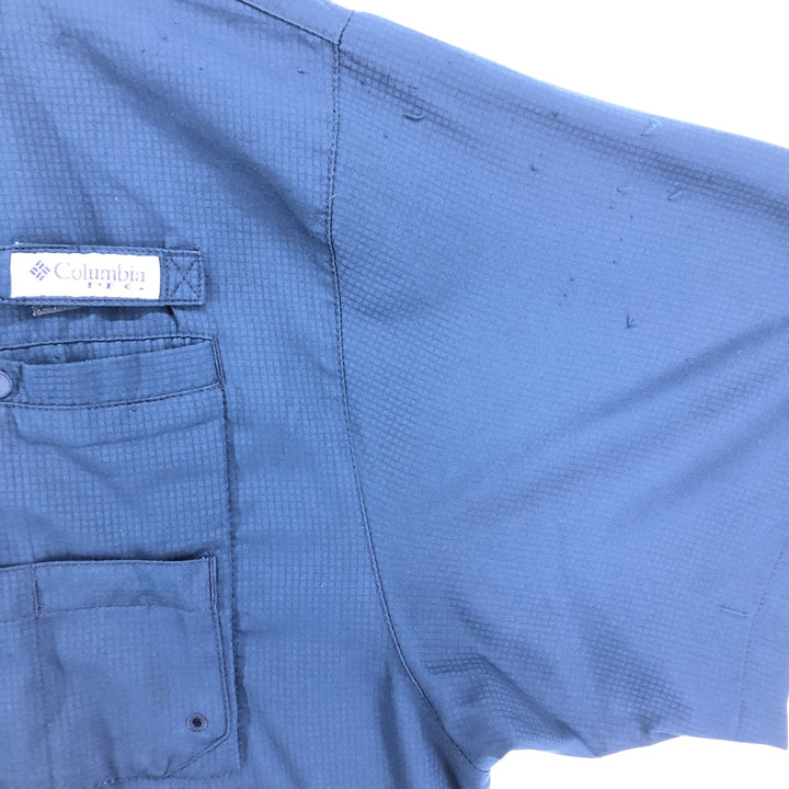 Columbia PFG OMNI-SHADE Button-down Short Sleeve Fishing Shirt, Men's XL polyester Navy blue Vintage Second Hand