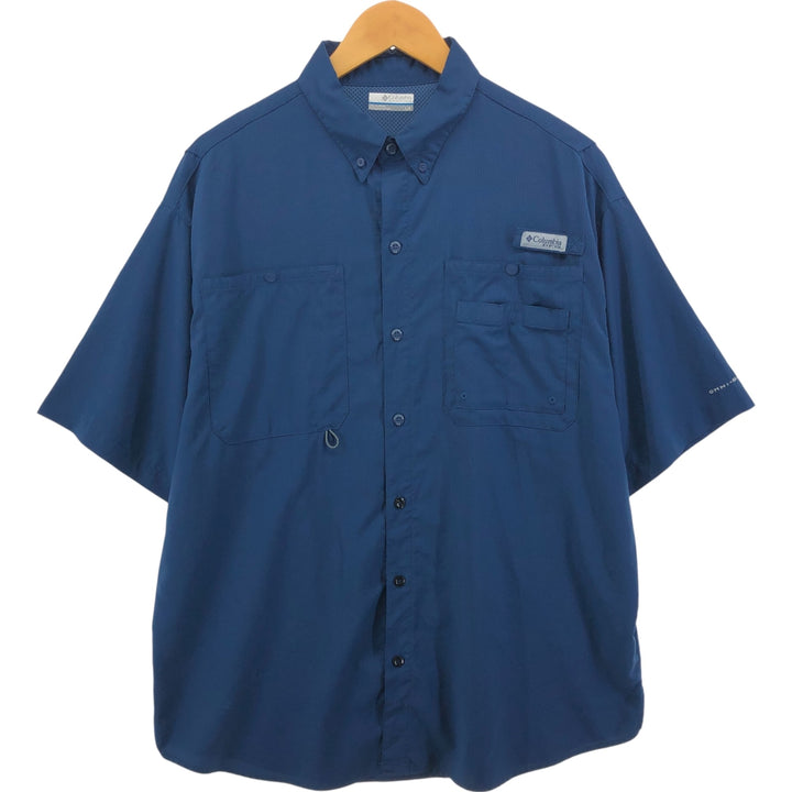 Columbia PFG OMNI-SHADE Omni-Shade Button-down Short Sleeve Fishing Shirt, Men's Size L polyester navy blue type Vintage Second Hand