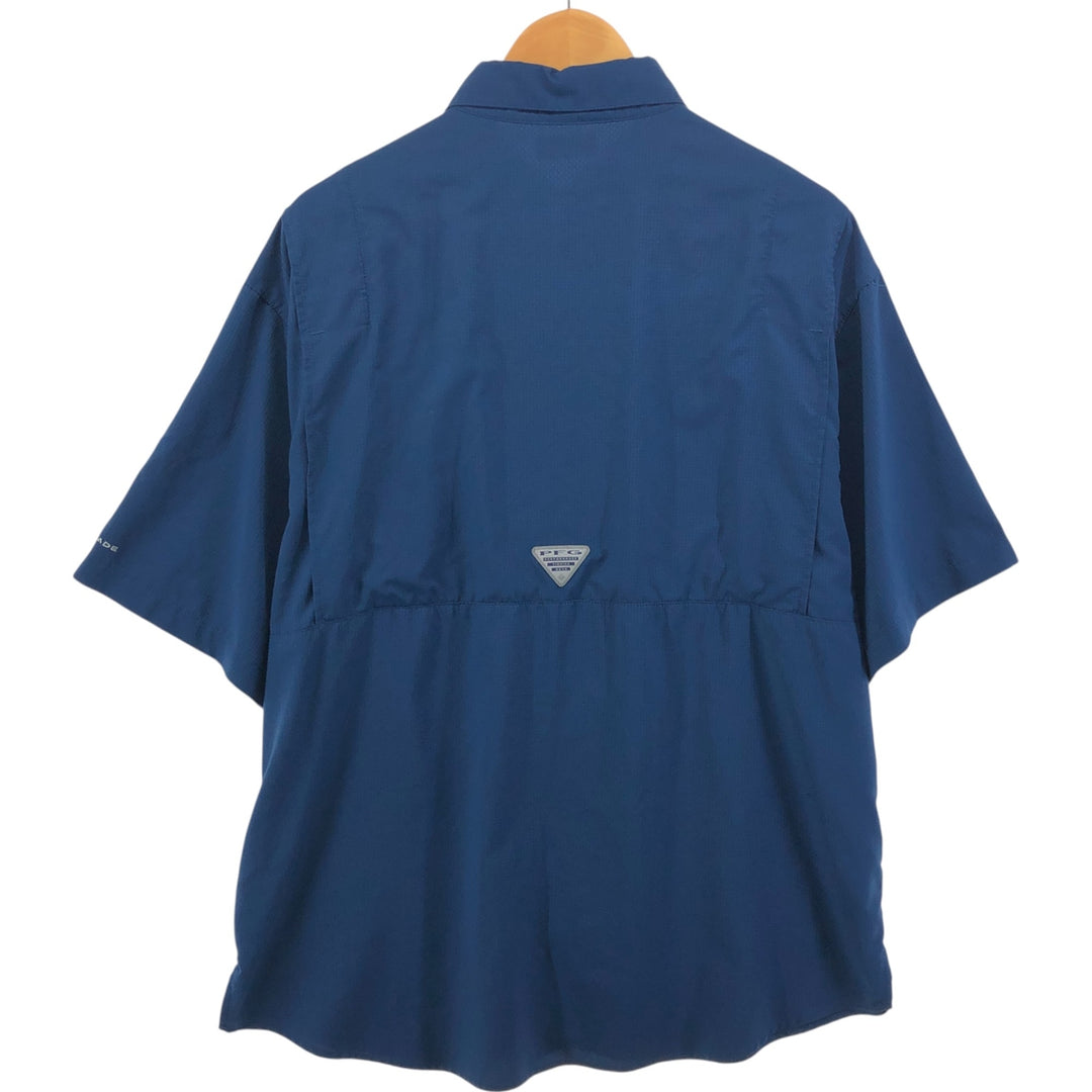 Columbia PFG OMNI-SHADE Omni-Shade Button-down Short Sleeve Fishing Shirt, Men's Size L polyester navy blue type Vintage Second Hand