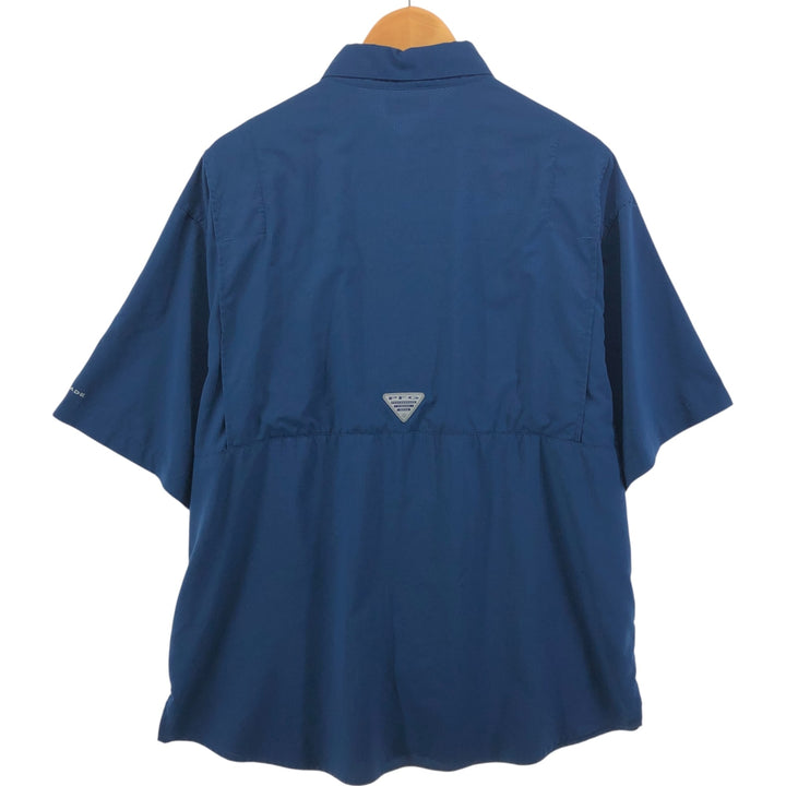 Columbia PFG OMNI-SHADE Omni-Shade Button-down Short Sleeve Fishing Shirt, Men's Size L polyester navy blue type Vintage Second Hand