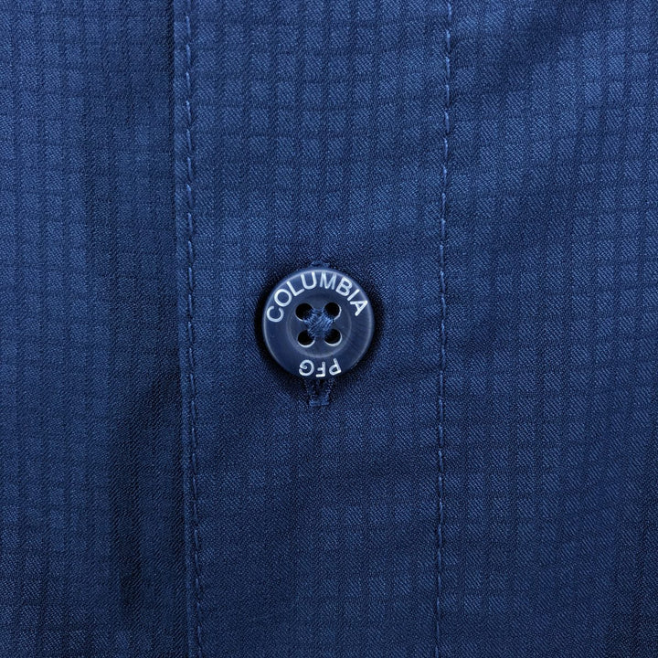 Columbia PFG OMNI-SHADE Omni-Shade Button-down Short Sleeve Fishing Shirt, Men's Size L polyester navy blue type Vintage Second Hand