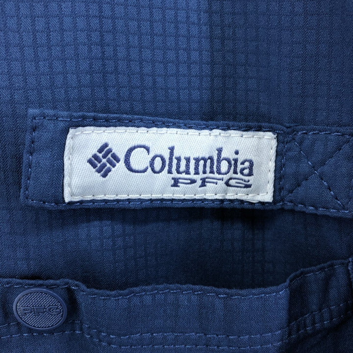Columbia PFG OMNI-SHADE Omni-Shade Button-down Short Sleeve Fishing Shirt, Men's Size L polyester navy blue type Vintage Second Hand