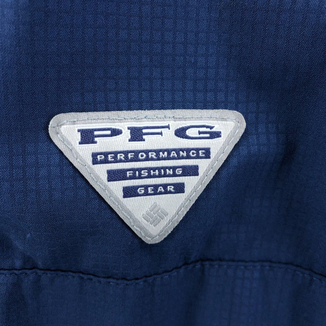Columbia PFG OMNI-SHADE Omni-Shade Button-down Short Sleeve Fishing Shirt, Men's Size L polyester navy blue type Vintage Second Hand