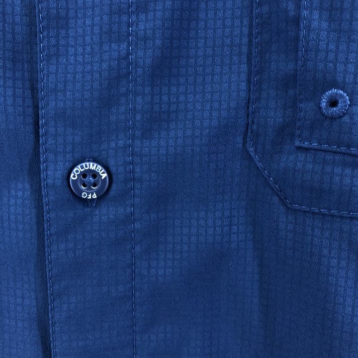 Columbia PFG OMNI-SHADE Omni-Shade Button-down Short Sleeve Fishing Shirt, Men's Size L polyester navy blue type Vintage Second Hand