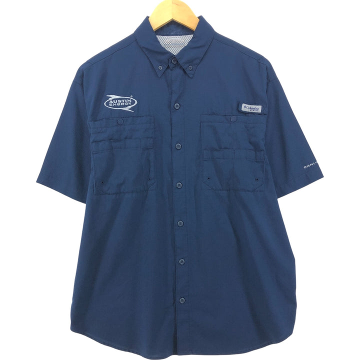 Columbia PFG OMNI-SHADE Button-down Short Sleeve Fishing Shirt, Men's Size L polyester navy blue type Vintage Second Hand
