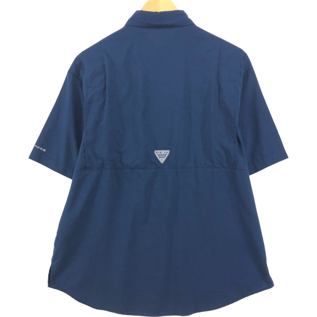 Columbia PFG OMNI-SHADE Button-down Short Sleeve Fishing Shirt, Men's Size L polyester navy blue type Vintage Second Hand