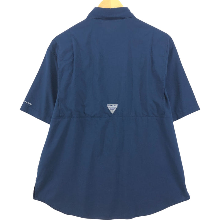 Columbia PFG OMNI-SHADE Button-down Short Sleeve Fishing Shirt, Men's Size L polyester navy blue type Vintage Second Hand