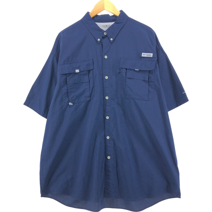 Columbia PFG OMNI-SHADE Button-down Short Sleeve Fishing Shirt, Men's XL Nylon navy blue type Vintage Second Hand