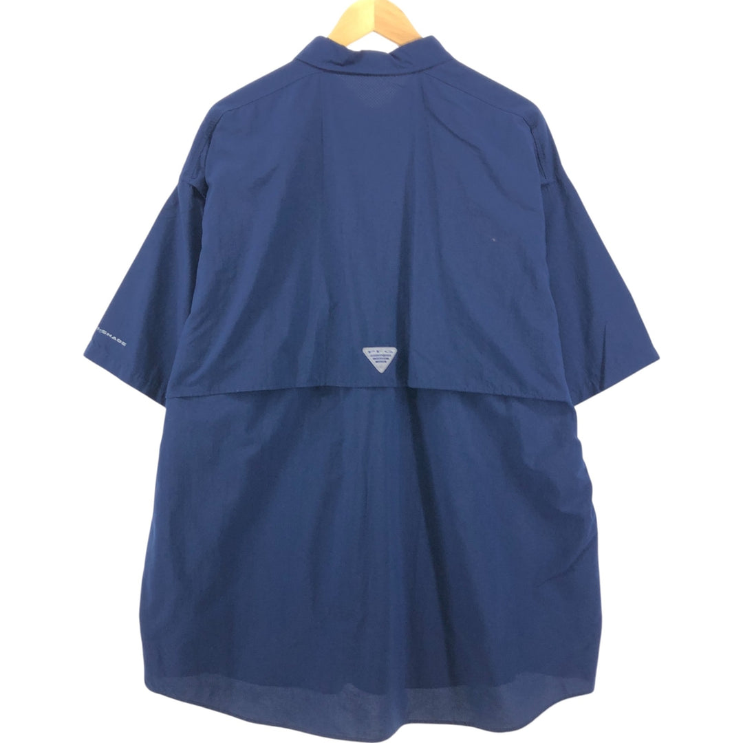 Columbia PFG OMNI-SHADE Button-down Short Sleeve Fishing Shirt, Men's XL Nylon navy blue type Vintage Second Hand