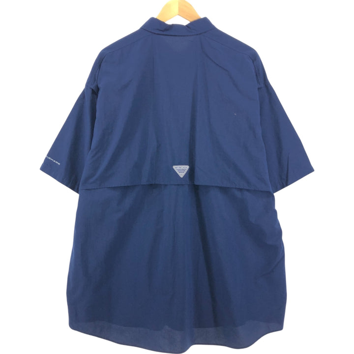 Columbia PFG OMNI-SHADE Button-down Short Sleeve Fishing Shirt, Men's XL Nylon navy blue type Vintage Second Hand