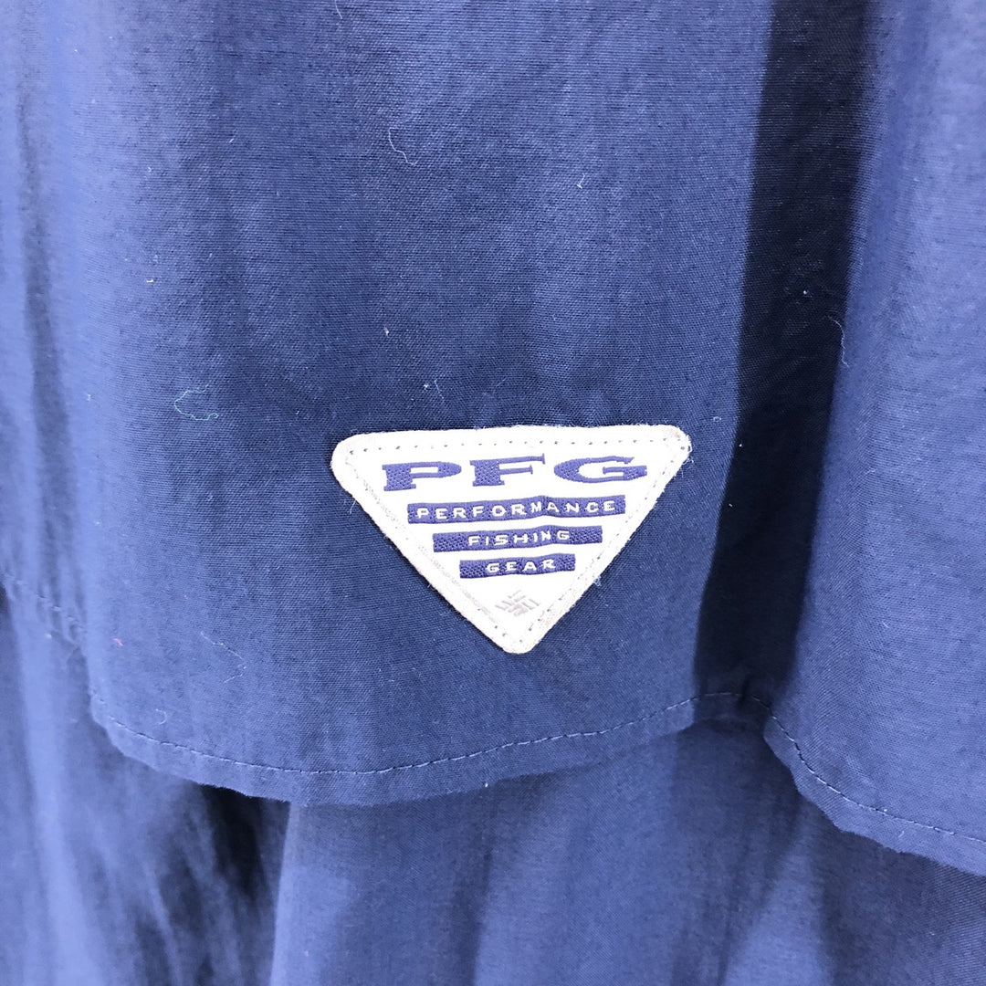 Columbia PFG OMNI-SHADE Button-down Short Sleeve Fishing Shirt, Men's XL Nylon navy blue type Vintage Second Hand
