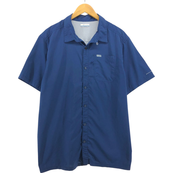 Columbia PFG OMNI-SHADE Open Collar Short Sleeve Fishing Shirt Men's XL polyester navy blue type Vintage Second Hand