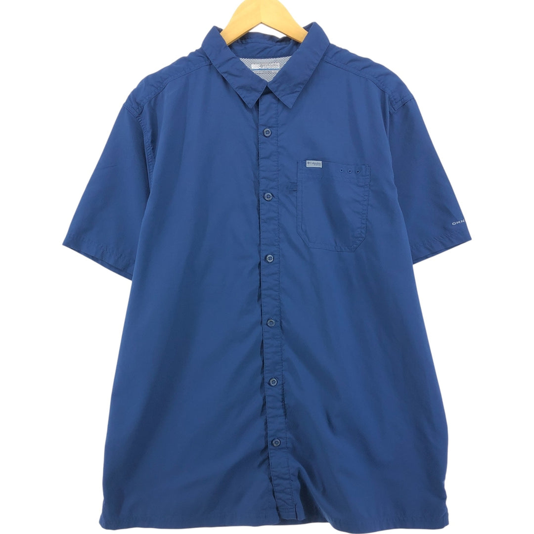 Columbia PFG OMNI-SHADE Ripstop Short Sleeve Fishing Shirt, Box Shirt, Men's XL polyester blue type Vintage Second Hand