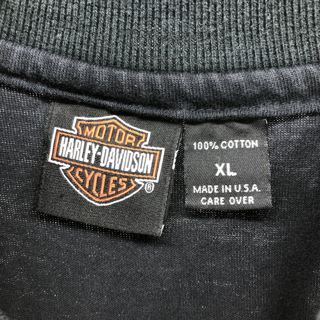 00'S Harley-Davidson Fire Pattern Short Sleeve Polo Shirt Made in USA Men's XL cotton black type Vintage Second Hand