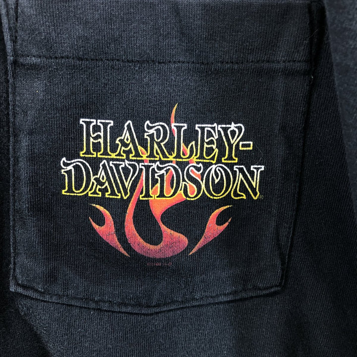 00'S Harley-Davidson Fire Pattern Short Sleeve Polo Shirt Made in USA Men's XL cotton black type Vintage Second Hand