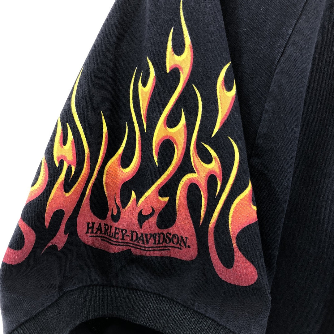 00'S Harley-Davidson Fire Pattern Short Sleeve Polo Shirt Made in USA Men's XL cotton black type Vintage Second Hand