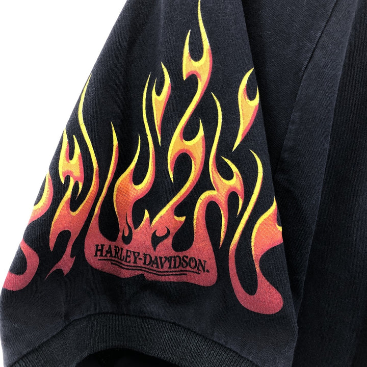00'S Harley-Davidson Fire Pattern Short Sleeve Polo Shirt Made in USA Men's XL cotton black type Vintage Second Hand