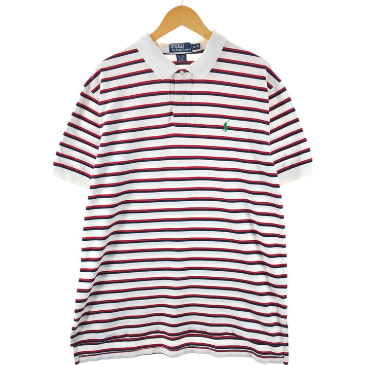 Ralph Lauren POLO by Ralph Lauren short sleeve striped polo shirt, men's XL size cotton white type Vintage Second Hand