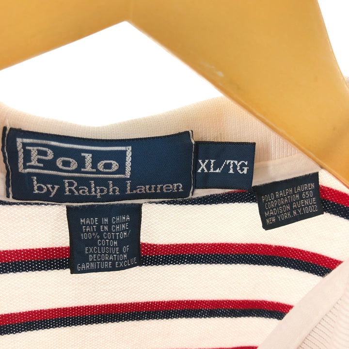 Ralph Lauren POLO by Ralph Lauren short sleeve striped polo shirt, men's XL size cotton white type Vintage Second Hand